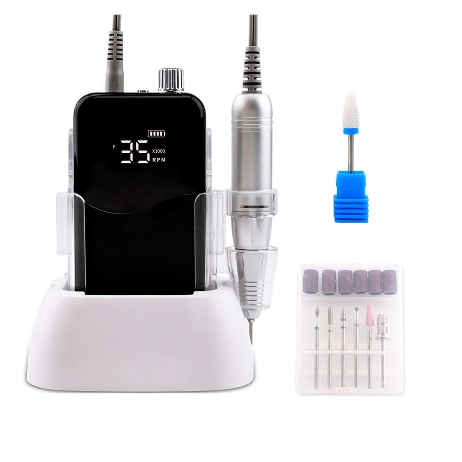 Elektryczna frezarka do paznokci, Wave Desktop Cordless Base Elektryczna Wiertarka Do Paznokci 35000rpm Zestaw Wierteł Do Manicure Pedicure Akumulator Bezprzewodowy(Nero)