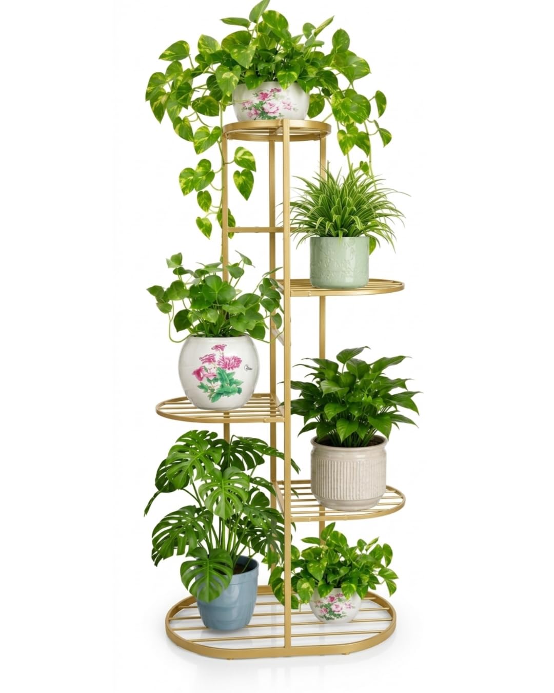 6-Tier Metal Plant Stand Indoor Outdoor, Gold Multi-Level Flower Pot Rack, Heavy-Duty Rustproof Plant Shelf for Living Room, Balcony, Patio, Corner Display Stand, Space-Saving Organizer-image-2