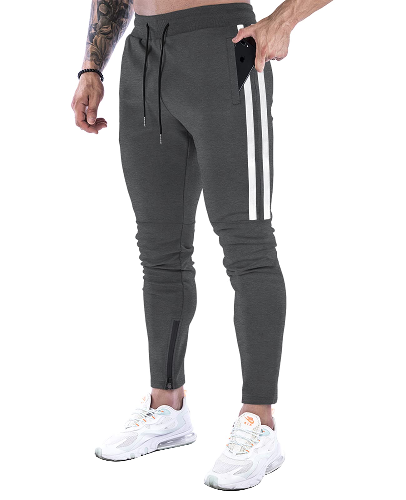 Suwangi Pantaloni Tuta Uomo Palestra Running della Allenamento Slim Fit Design a Righe con Tasche Zip