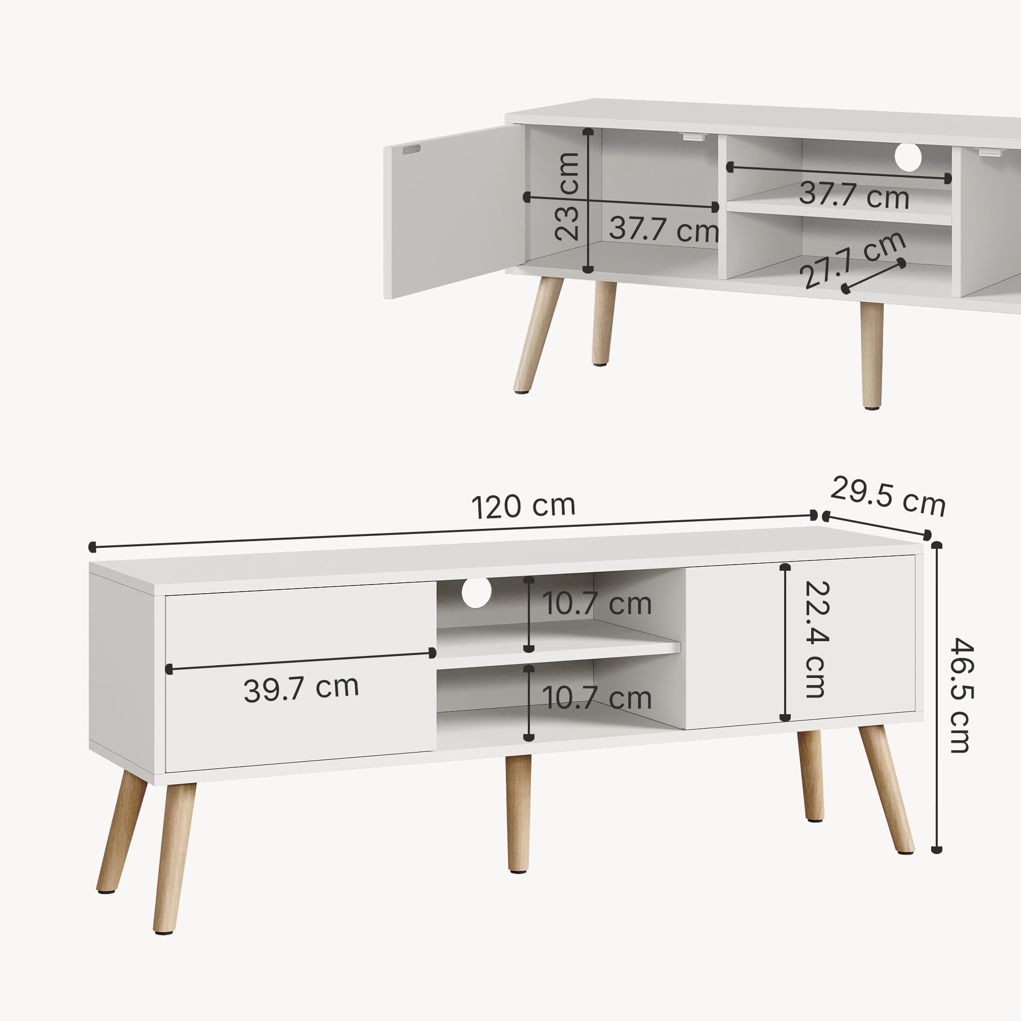 [en.casa] Fernsehtisch Eskilstuna mit Schranktüren und Ablagefächern Fernsehschrank TV Sideboard für Schlafzimmer, Wohnzimmer 120 x 29,5 x 46,5 cm Weiß