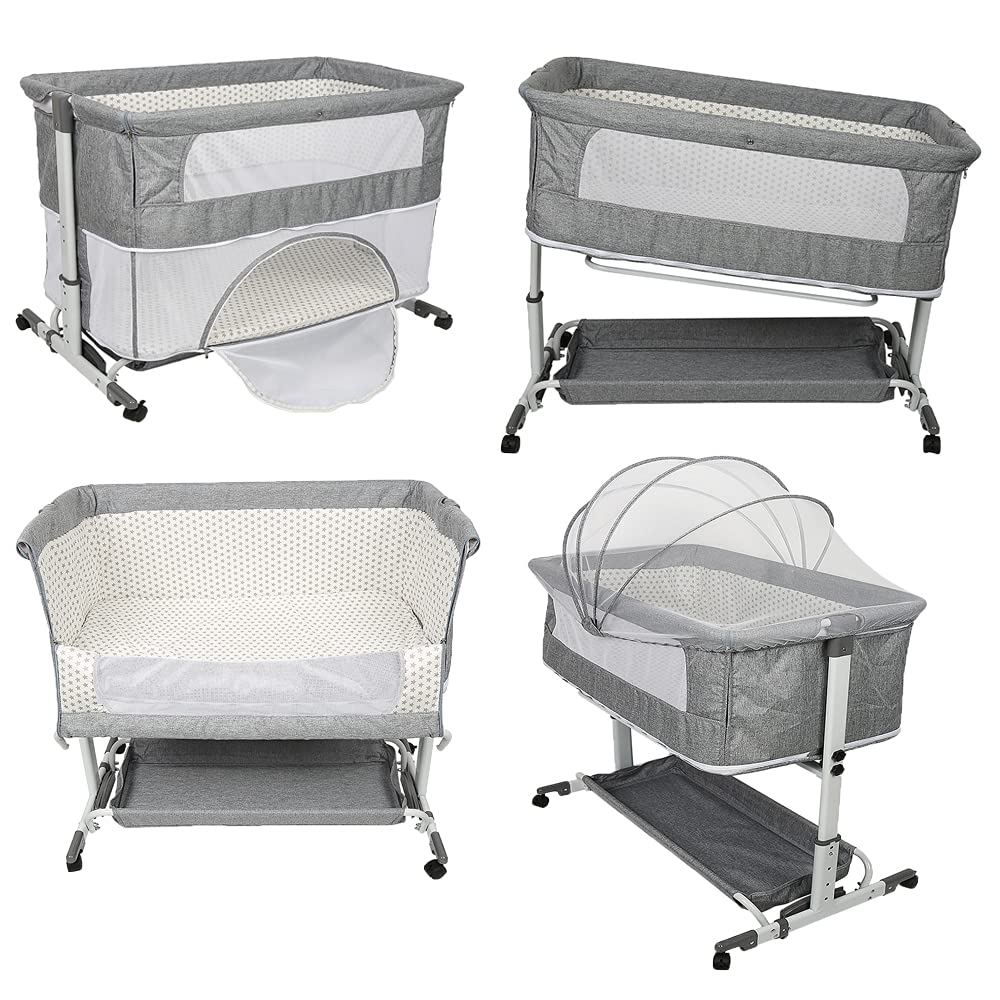 Cuna Cododo Móvil 3 en 1 Cuarto Bebé Completo con Colchón y Mosquitera Cododo Cama de bebé Altura Regulable Camas Infantiles para Niños de 1 a 36 Meses