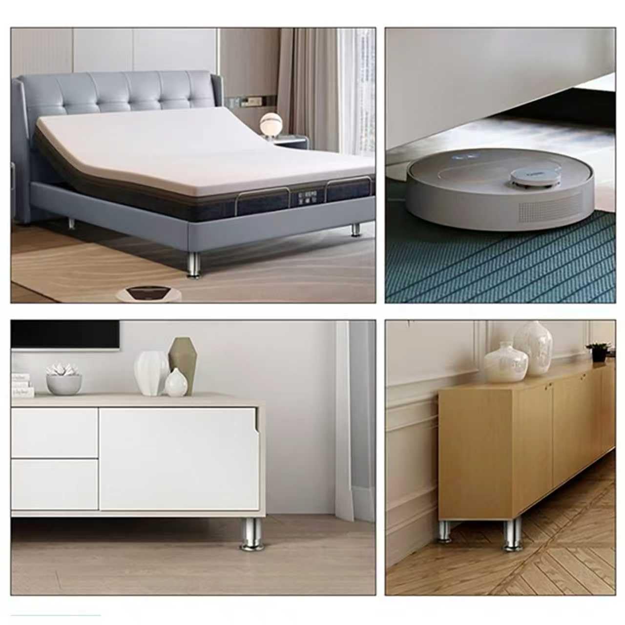 4 patas para muebles de acero inoxidable, patas de mesa ajustables de metal, 25-40 cm (38 mm de diámetro), patas de cama para muebles, sofás, patas ajustables de altura, patas de armario, patas