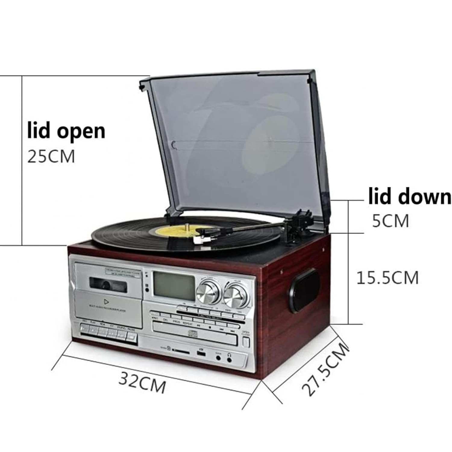 Giradischi retrò 9 in 1, giradischi in vinile con radio AM/FM, 3 velocità, altoparlanti integrati, uscita audio per camera da letto o ufficio