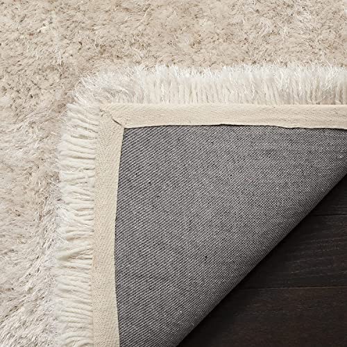Image of Hand Woven Plain Shagg Collection with 2 Inch Pile Height Carpet for Living Room Size 10x14 Feet Coular Ivory