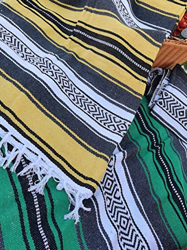 Airooglee 77" L X 46.4" W Large Mexican Blanket - Perfect As Yoga Blanket, Outdoor Blanket, Beach Blanket, Serape Blanket, Picnic Blanket, Camping Blanket, Woven Blanket, Boho Home Décor - Green #TOP2