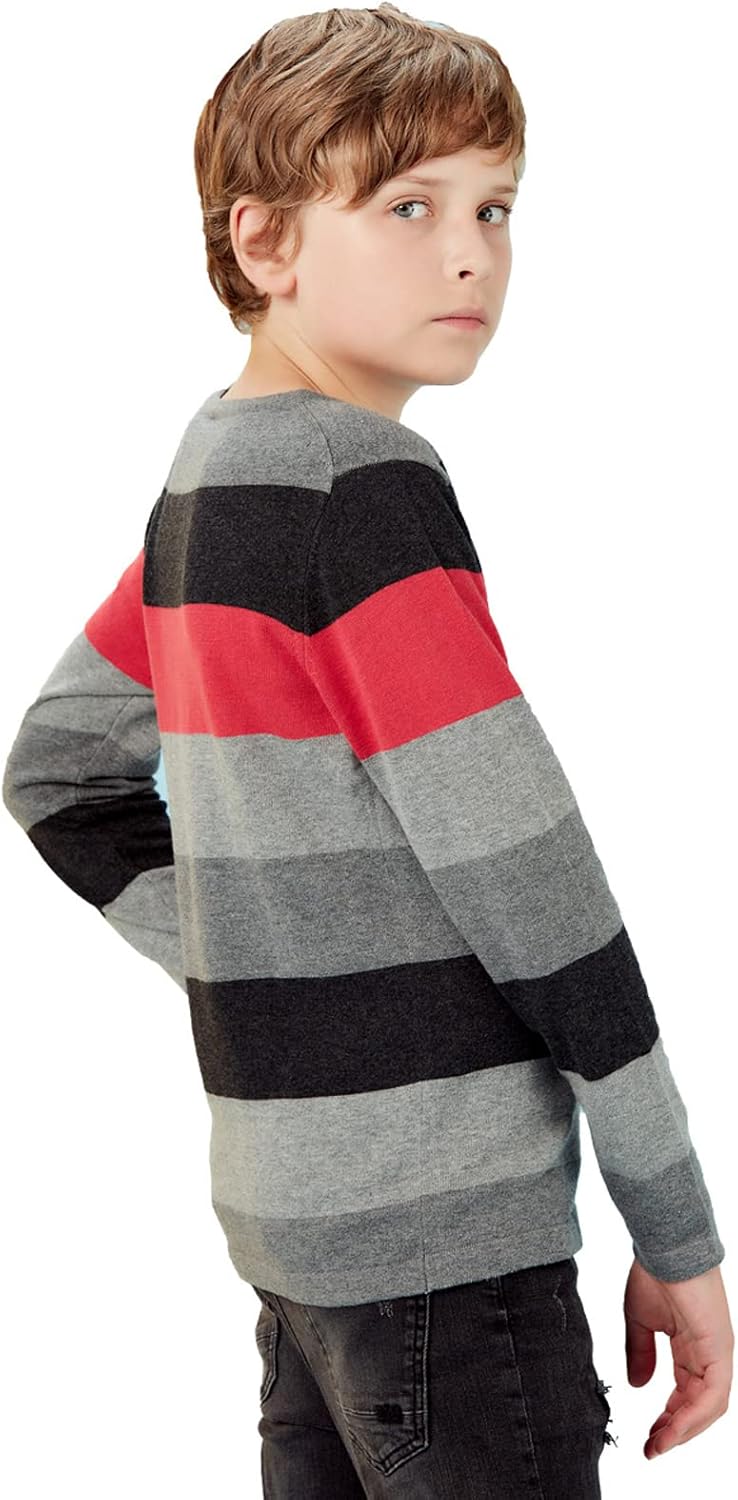 Boys' Long Sleeve Sweater Pullover 100% Cotton Multicolor Stripe Sweaters - Image 6