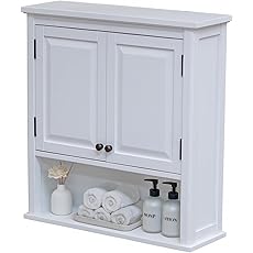Alaterre Furniture Coventry Wall Mounted Bathroom Cabinet with Shaker-Style Doors, Adjustable Shelf & Open Storage – 27" x 29" Space-Saving Organizer for Small Bathrooms