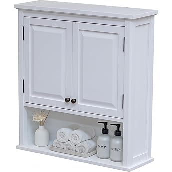 Alaterre Furniture Coventry Wall Mounted Bathroom Cabinet with Shaker-Style Doors, Adjustable Shelf & Open Storage – 27" x 29" Space-Saving Organizer for Small Bathrooms