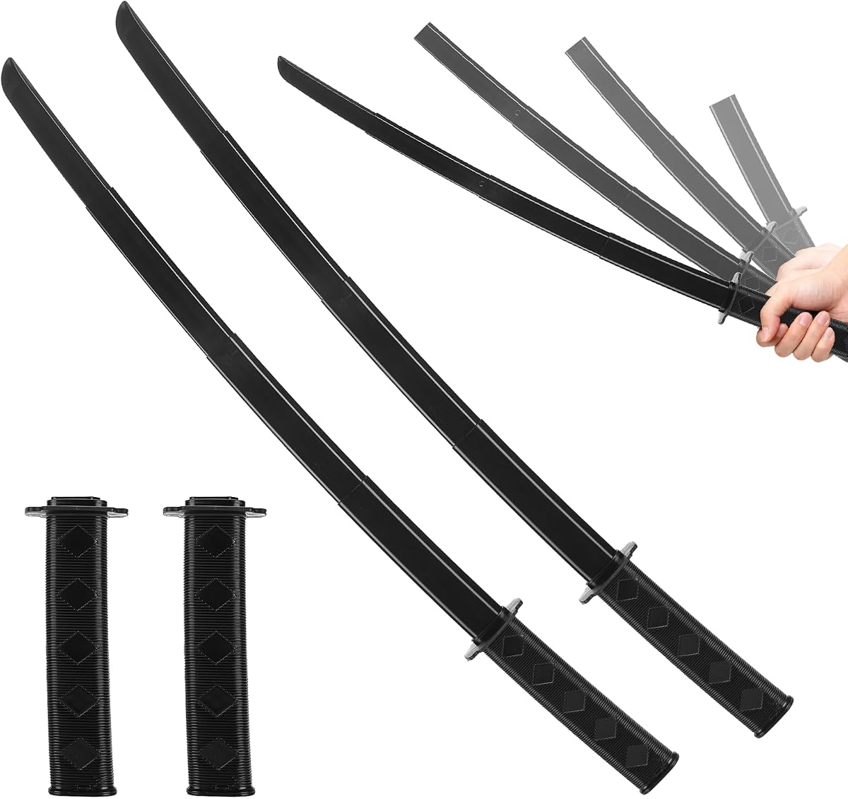 NAHSHON 2 Pcs 3D Printed Gravity Retractable Samurai Sword Model Toys 29" | Plastic Fake Katana Ninja Sword Cool Toys, Katana Sword Play Fighting, Samurai Cosplay for Boys & Adults