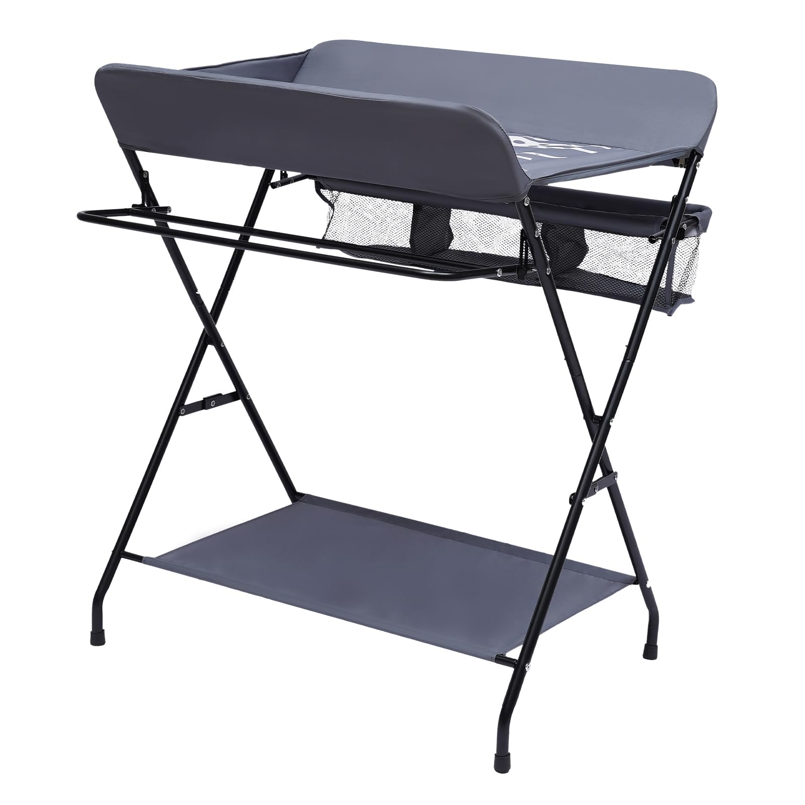 Commode à langer pour bébé, commode à langer pliable, table à langer avec matelas à langer, ceinture de sécurité et compartiments de rangement, peu encombrante et stable, charge maximale : 25