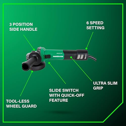 Miniatura 5 de Metabo HPT Amoladora angular de 5 pulgadas, motor sin escobillas de CA de 12 amperios, velocidad variable, 6 modos de velocidad, par alto, protector
