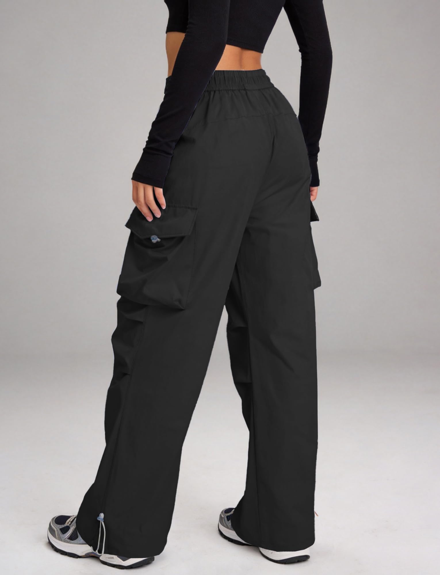 FEOYA Pantalon de randonnée pour femme - Imperméable - Séchage rapide - Pantalon d'extérieur - Jambe large - Pantalon cargo - Baggy - Pantalon parachute - Taille haute - Pantalon de trekking