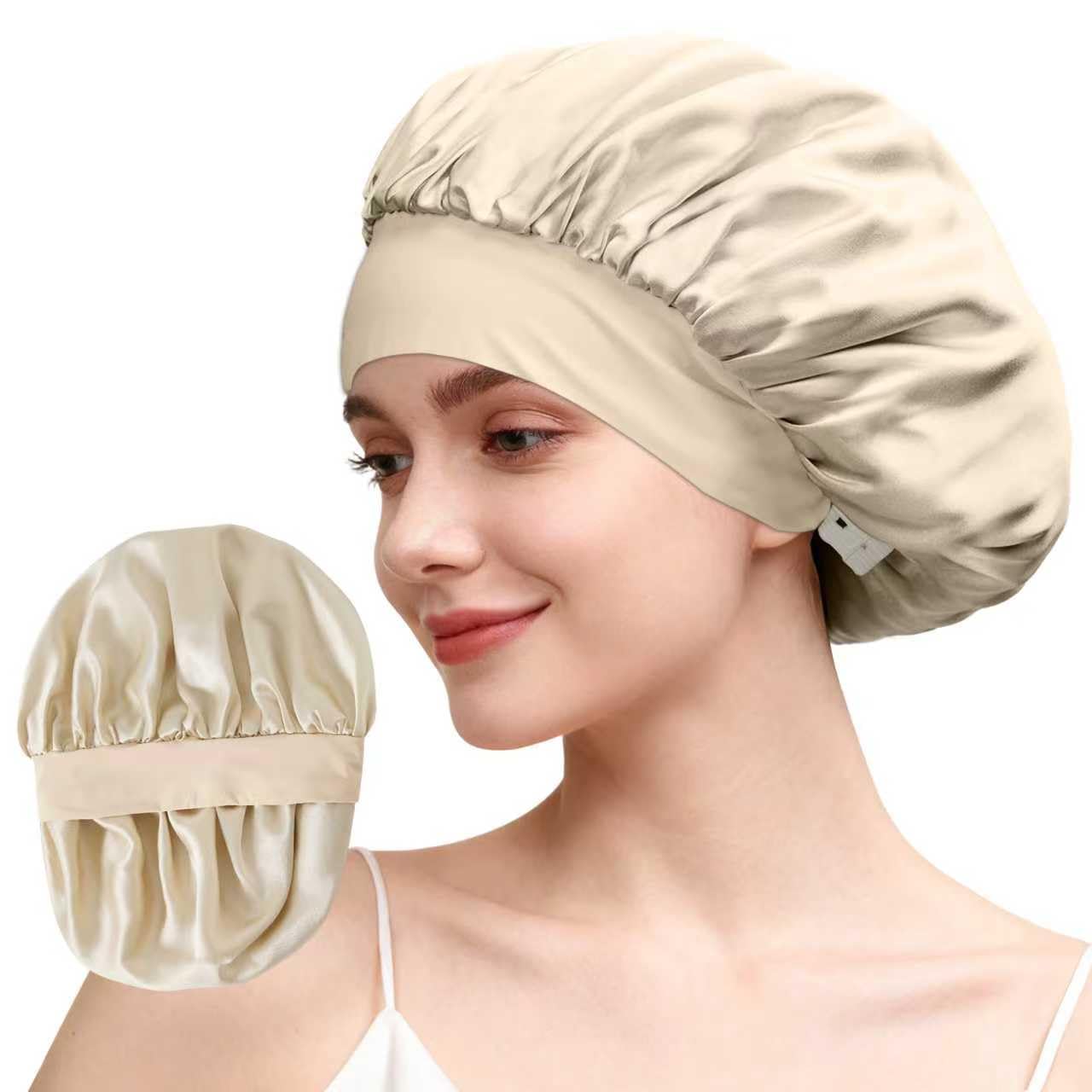 ZIMASILK Adjustable 100% Mulberry Silk Bonnet for Sleeping Women with Button Strap – Double Layer Silk Hair Bonnet, Luxury Night Cap for Hair & Skin