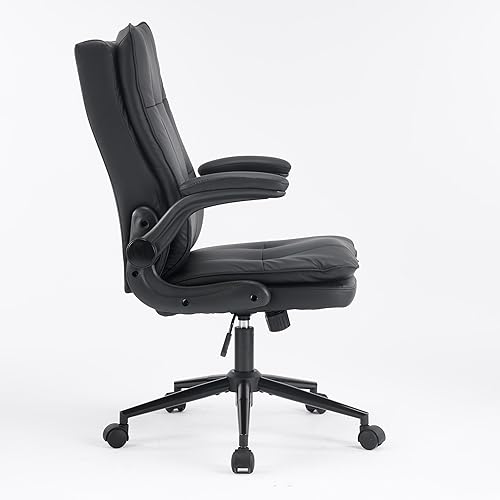 Miniatura 9 de VINGLI Cómoda silla de escritorio de piel negra, ergonómica de respaldo alto, silla de juegos para computadora con o sin ruedas, doble base, altura