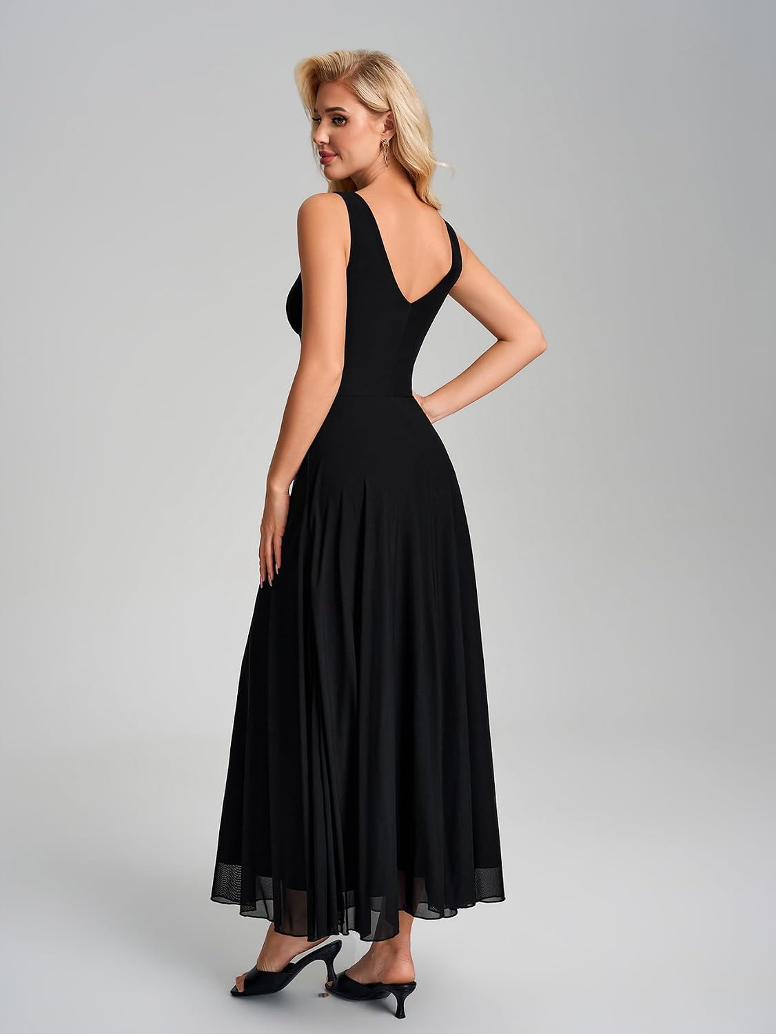 EYNMIN Women's Flowy V Neck Maxi Long Formal Wedding Guest Cocktail Dresses