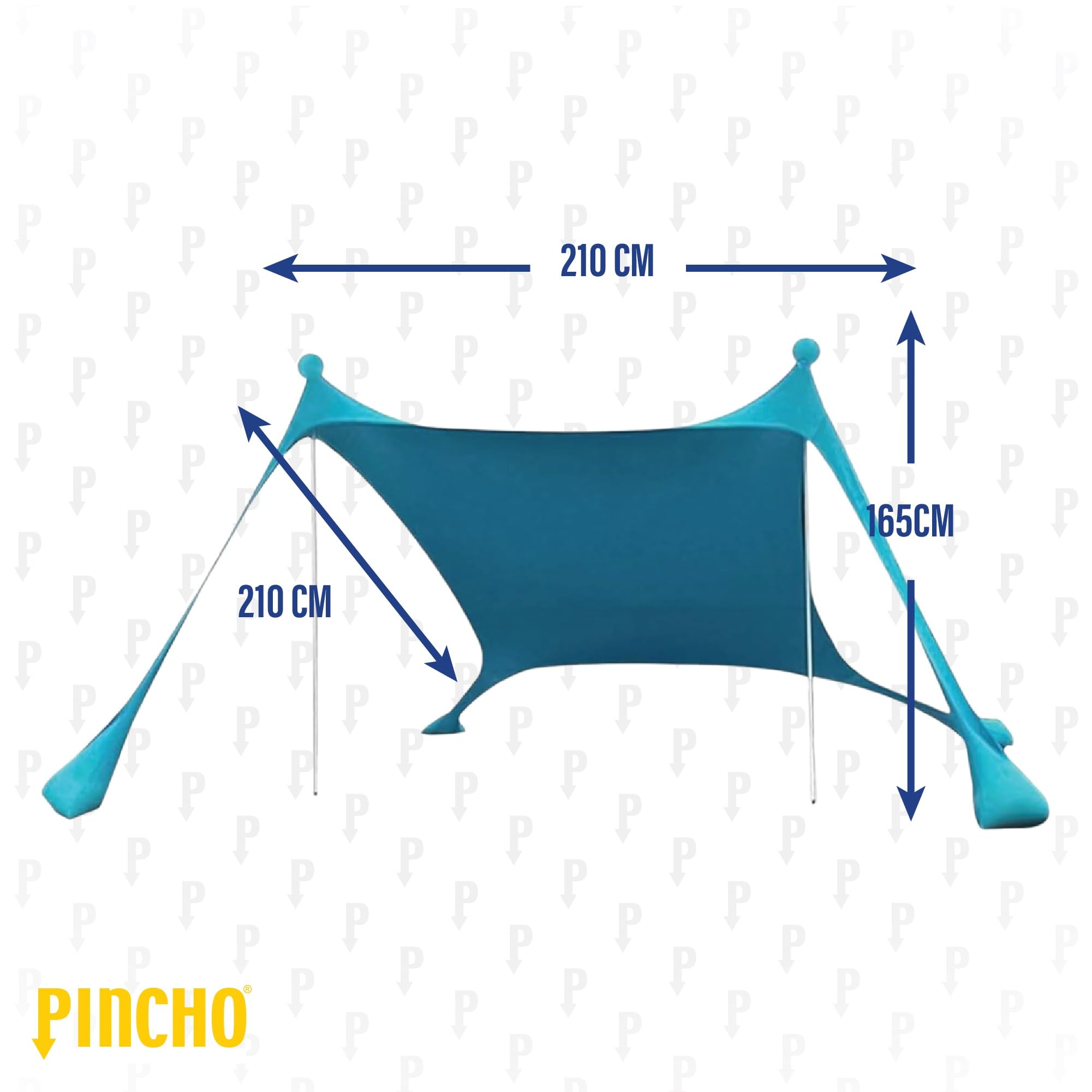 PINCHO Carpa Playa Portátil UPF50+ 210x210 cm para 2-3 Personas, Toldo Playa Plegable con Anclas de Arena, Palos de Aluminio y Refugio Solar Resistente al Viento para Camping y Jardin