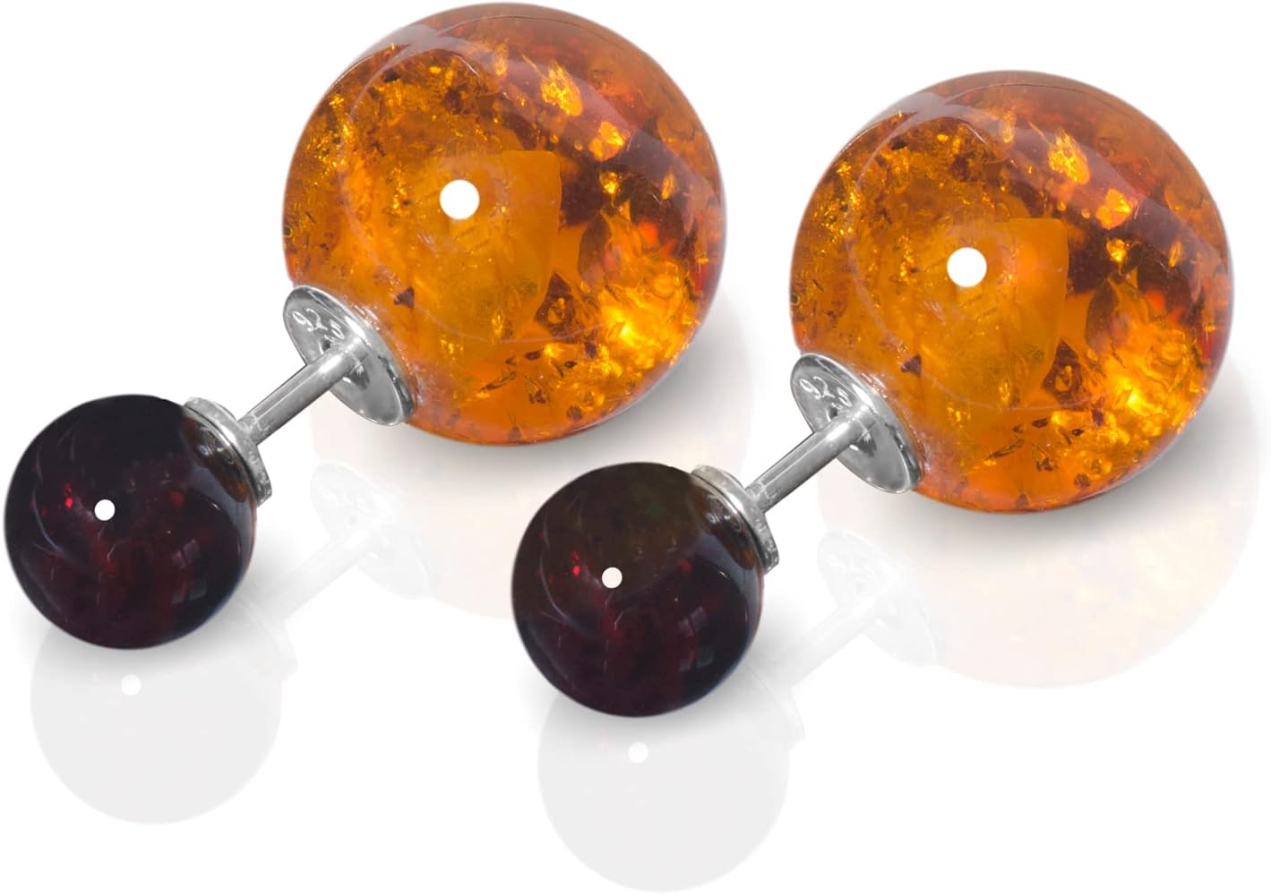ANDANTE Premium Orecchini In Ambra Baltica E Argento 925 - Reversibili 2 In 1 - Colori Ciliegia E Giallo Miele