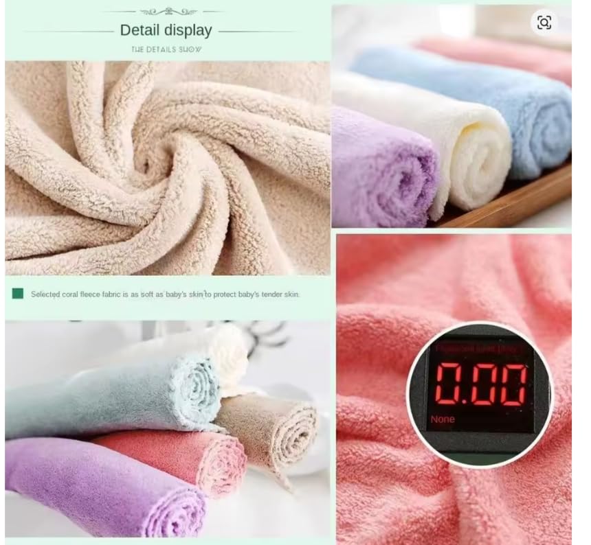 Image of Little Boo Microfiber Coral Fleece Baby Face Towels, Soft and Absorbent Wash Clothes for Newborns, Infants and Toddlers, Cotton Wipes & Burp Cloths Size 25x25cm Multicolor (Pack of 5)