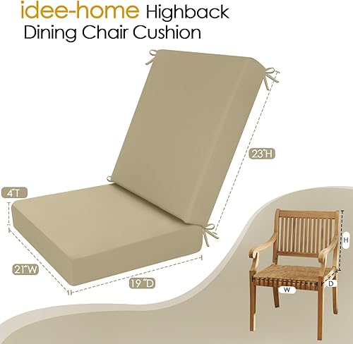 Miniatura 2 de idee-home Cojín para silla de comedor de patio al aire libre, cojines para silla de respaldo alto con funda extraíble, resistente a la intemperie,