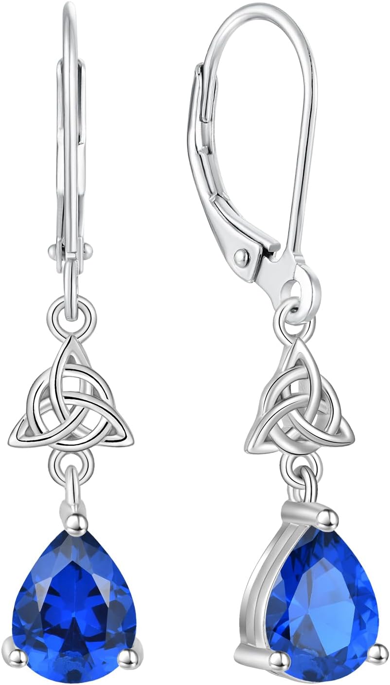 Celtic Knot Earrings for Women 925 Sterling Silver Leverback Dangle Earrings 7 * 9 Teardrop Cubic Zirconia Jewelry Birthday Gift