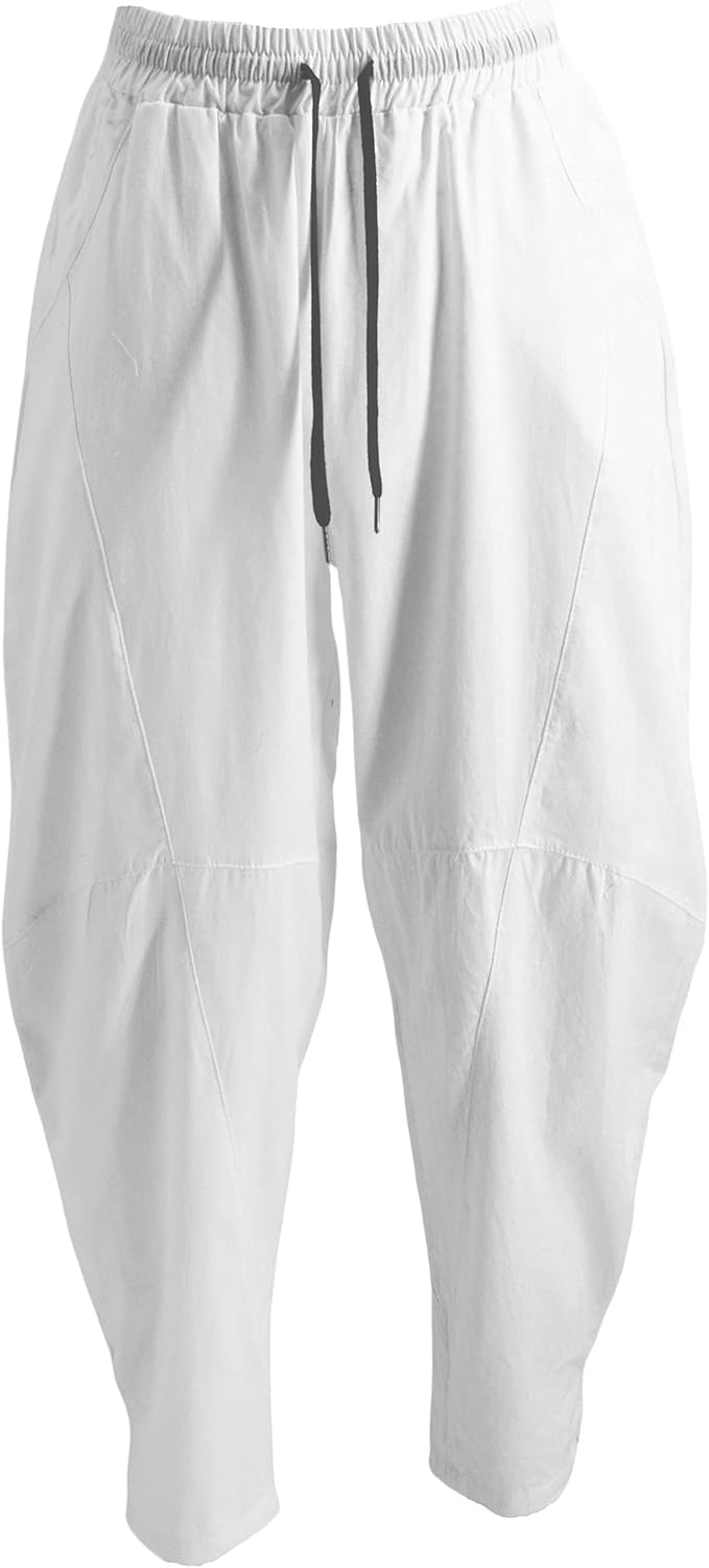 perdontoo Men's Linen Cotton Loose Fit Casual Lightweight Elastic Waist Summer Beach Pants - Image 4