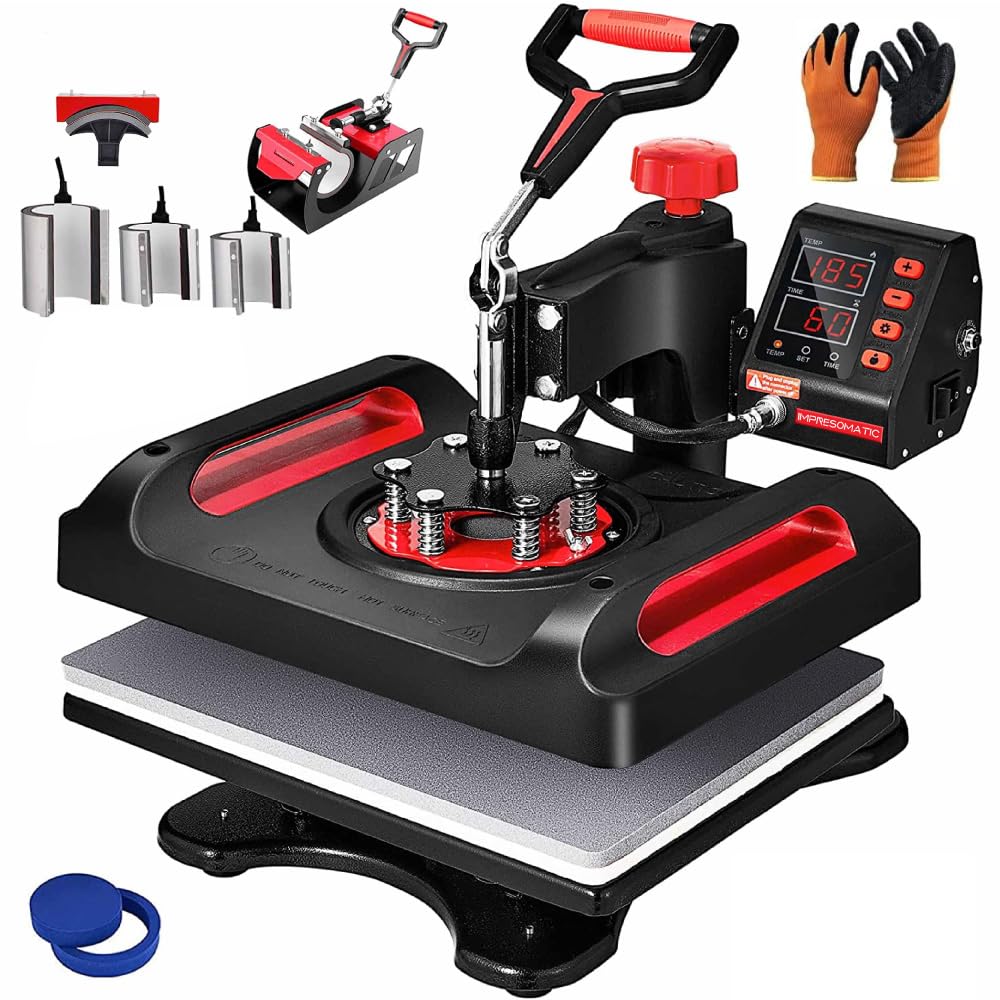 PRINTSHOP4ME Impresomatic Heat Press Machine Combo Package Printer Transfer Sublimation Machine for T-Shirts, Hat, Mug, Plate, Cap, with Digital Display ​and 360-Degree Swing Arm (8 IN 1)