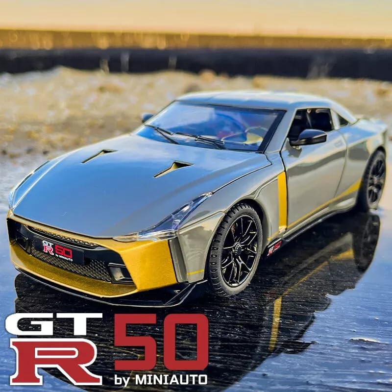 Image of 1:32 Nissan GTR50 Model Car, Diecast Collectible Pull Back Toy Car with Sound and Light for Adults, Kids, Boys, and Girls, Gift (Blue)