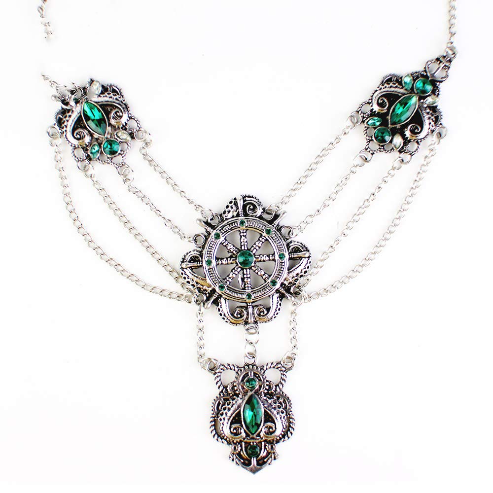 Guoguoband Diamond Necklaces for Women Layered Silver Chain with Green Crystal Pendant of 80s Accessories Set