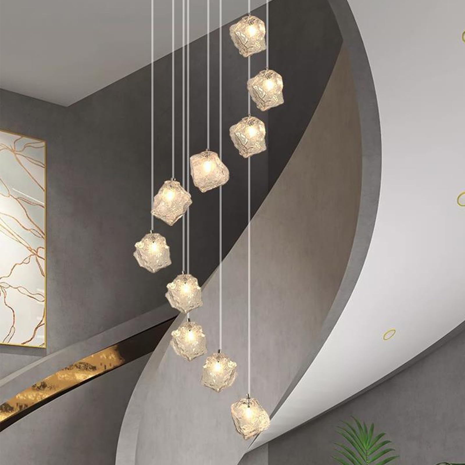 KXEcoLife LED Chandelier, 10 Glass Ball 50W Staircase Pendant Light, Creative Long Hanging Lights, Adjustable Length Chandeliers, Modern Ceiling Lights in The Villa, Stairwells