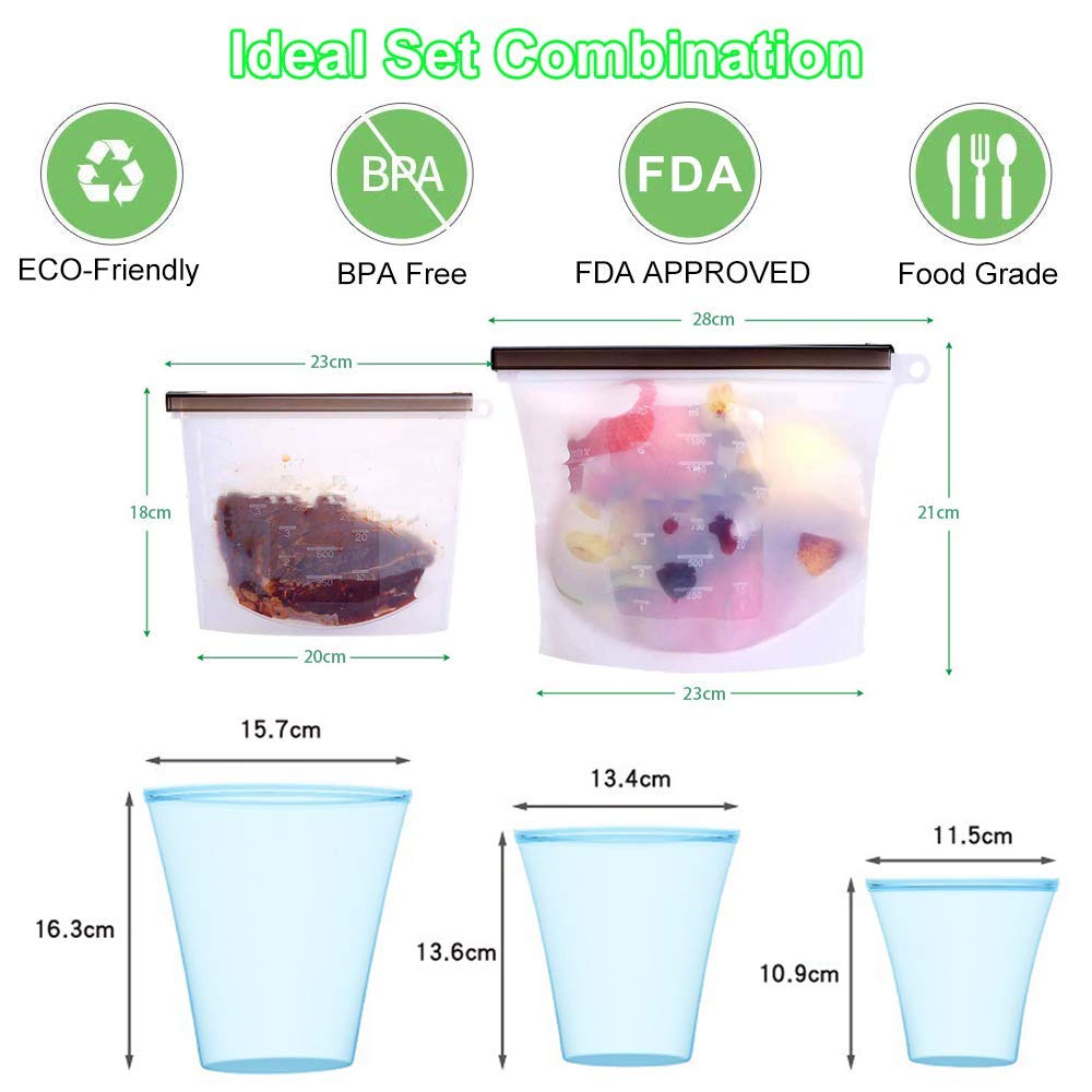 Sacchetti in Silicone Ecologico Per uso Alimentare, 11 Sacchetti per Alimenti in Silicone Senza BPA, a Prova di Perdite e Riutilizzabili, Utilizzati per Verdura, Frutta, Carne, Liquidi, ecc.
