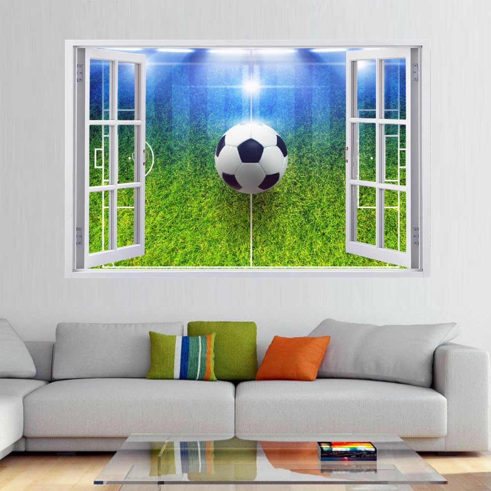 Decalcomanie Da Muro 3D Smashed Art Decor Calcio Tatuaggi Da Parete Wall Stickers Campo Da Calcio Per Ragazze Bambini Adesivo Murale Regalo Per La Casa 120x80cm