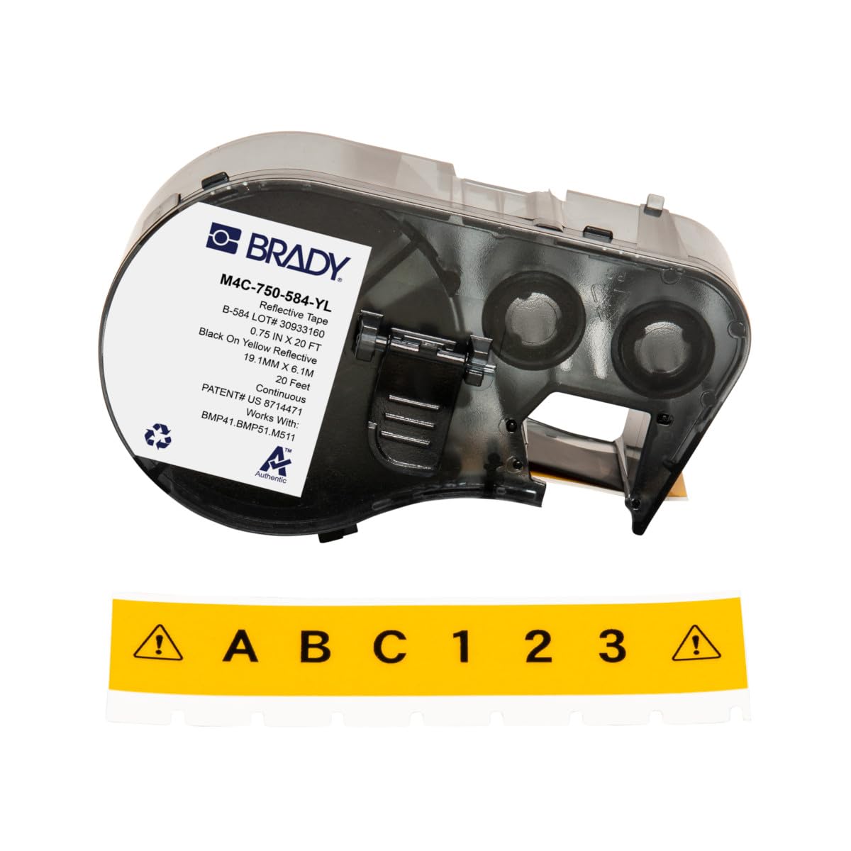 Brady Taśma do etykiet Papier do etykieciarek BMP51/BMP53/M511 - Samoprzylepne etykiety - Czarny na białym (38,10 mm (L) x 7,62 m (l)) - M5C-1500-403