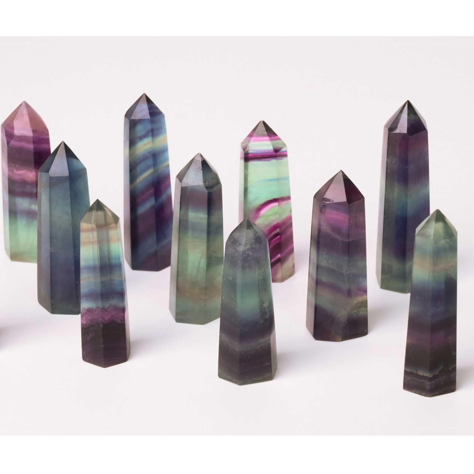 Bacchetta Esagonale in Cristallo di Quarzo Fluorite Arcobaleno da 3 Pezzi Tova di Cristallo curativo Set di Bacchette di Pietre preziose per la Terapia di Meditazione Reiki Chakra