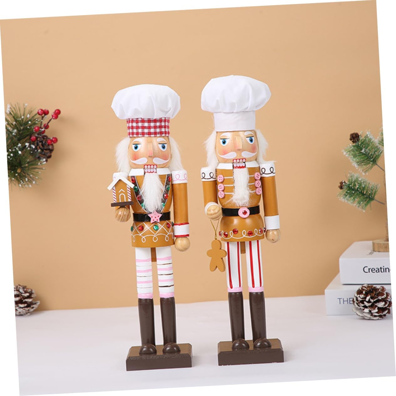 Luxshiny Wooden Christmas Nutcracker Ornament Chef Gingerbread Man Figure Xmas Decor for Home Desktop Holiday Festive Tabletop Decoration
