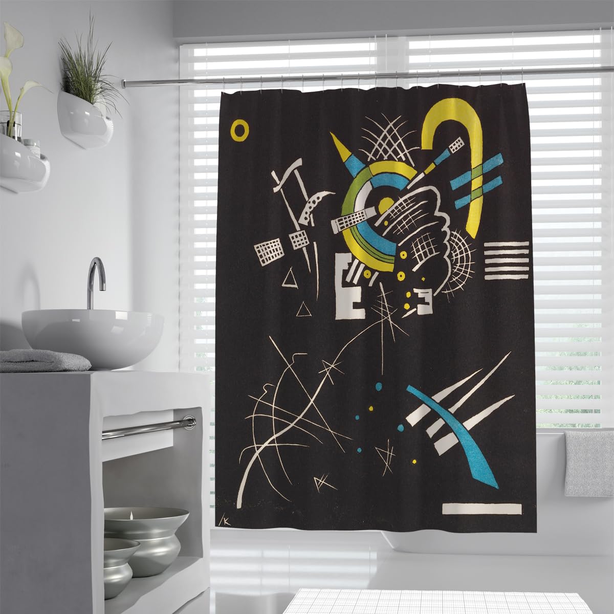 Olliar Home Shower Curtain Black Set 180X180 Abstract Geometric Print Waterproof Bathroom Decor Famous Painting Print For Dorm Hotel