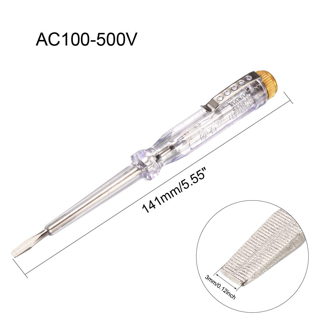 uxcell Voltage Tester AC 100-500V with 3mm Slotted Screwdriver with Clip 141mm Length for Circuit Test, Clear, Pack of 5 — Amazon image 2