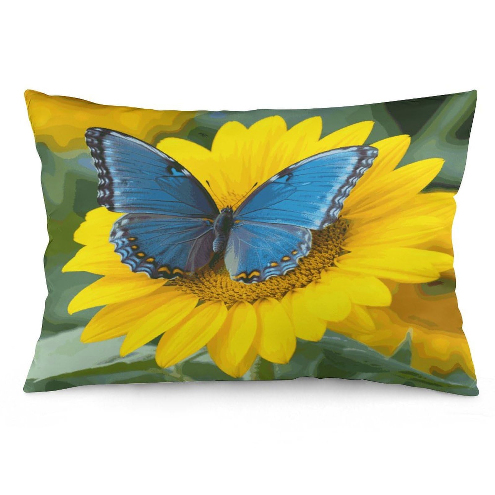Sunflower Blue Butterfly Throw Pillow Covers with Silent Zipper Polyester Pillow Protectors Removable Pillow Cases Soft Pillowcase Cozy Pillow Sham Cushion Cover for Sofa Car Bed 20"x30"