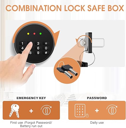 Miniatura 4 de Caja fuerte de 0.5 cúbicos para el hogar, a prueba de fuego, impermeable, a prueba de fuego con llave de teclado digital, caja fuerte de seguridad