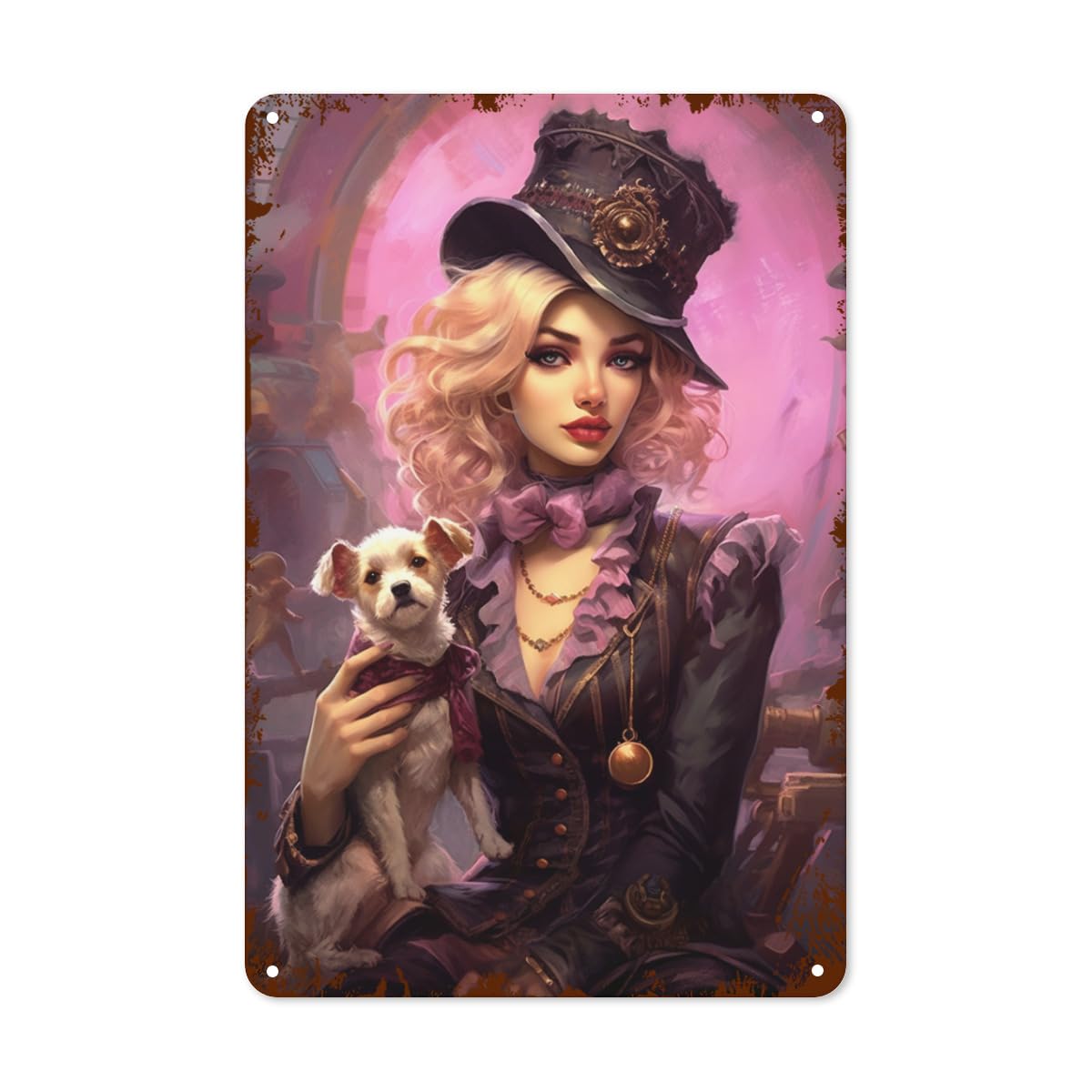 Yelacecca Girls Tin Sign A56117 Steampunk And Cute Dog Tin Sign Pinup Wall Decor Art For Cafe Lovers Home Garage Bar Man Cave Metal Sign Plaque Poster 8X12 Inch