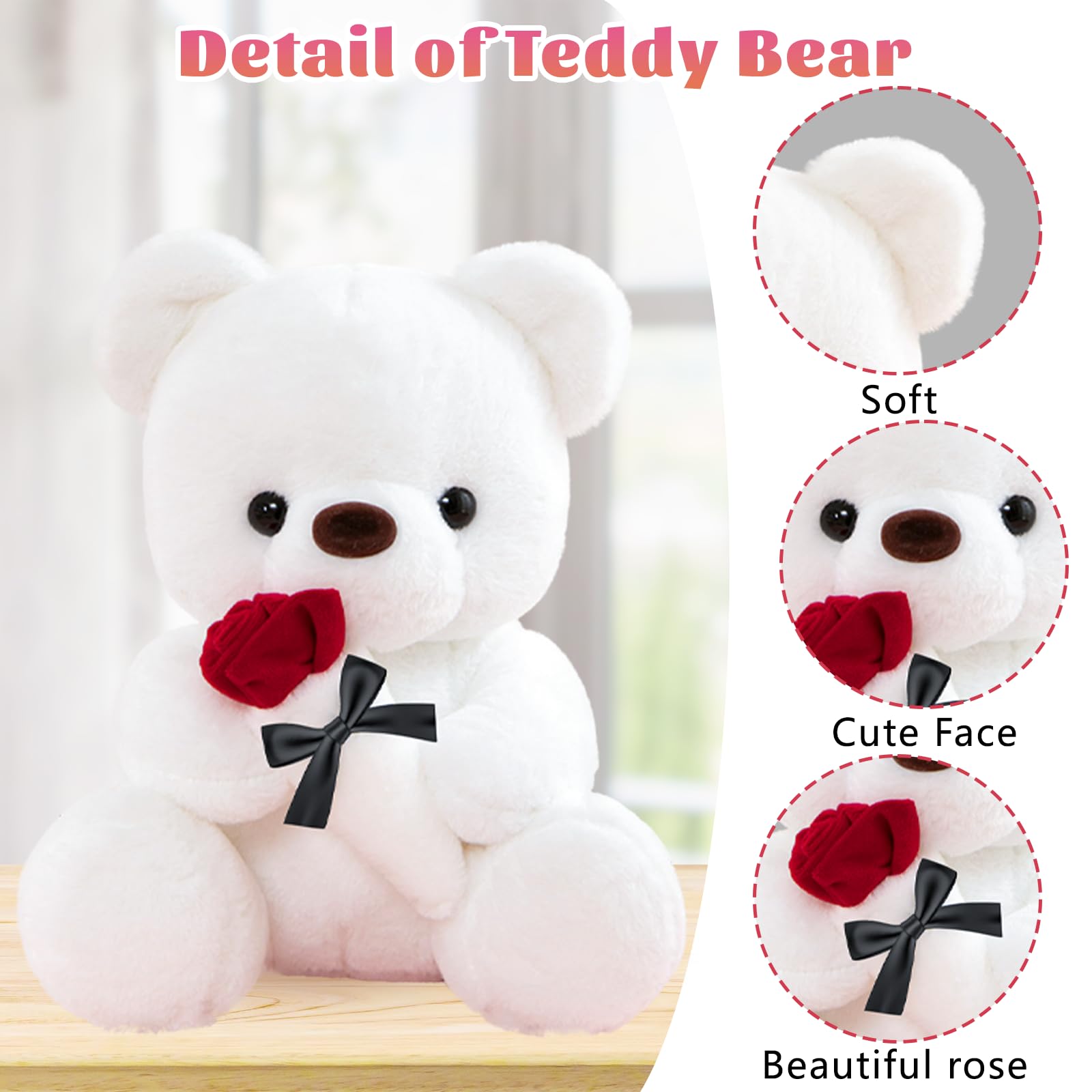 Orsacchiotto Peluche con Rosa, Bianco 35CM Regali Nozze Donna
