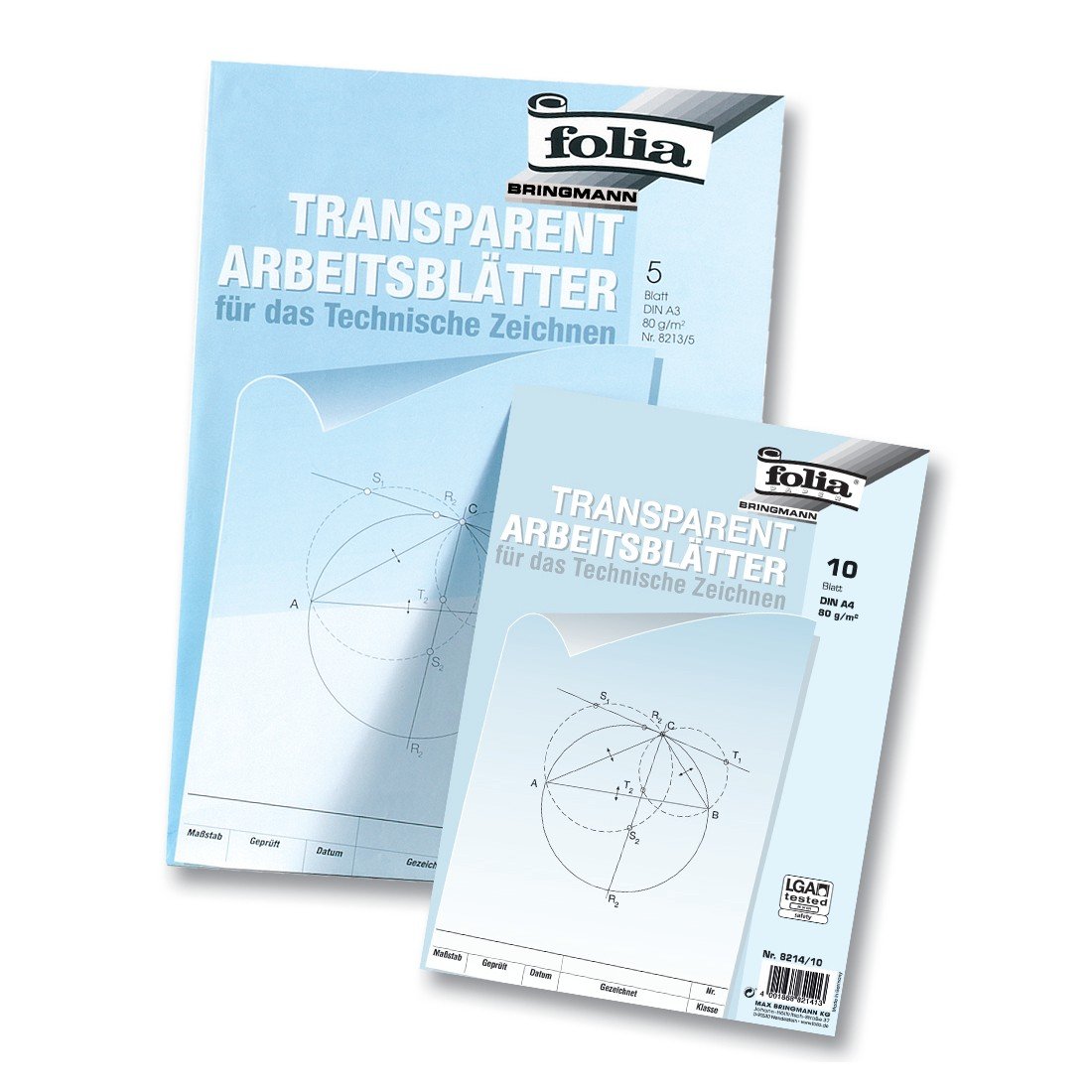 folia 8214/10 - Drawing Paper Pad with Worksheets for Technical Drawing DIN A4 10 Sheets 80 g/m² Transparent with Pre-Print
