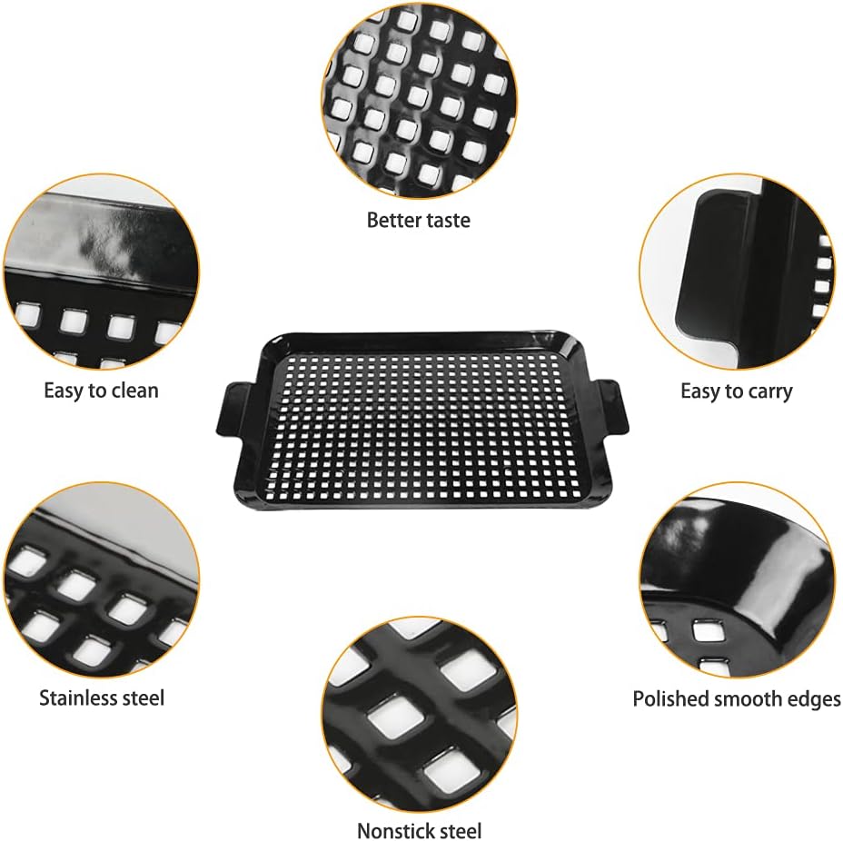 2PCS Grilling Pans BBQ ACETOP Nonstick Barbecue Grill Topper Outdoor Grill Baskets Stainless Steel BBQ Grill Tray with Perforated Bottom for Cookware Camping Fish Vegetable Shrimp Meat Indoor : Patio, Lawn & Garden