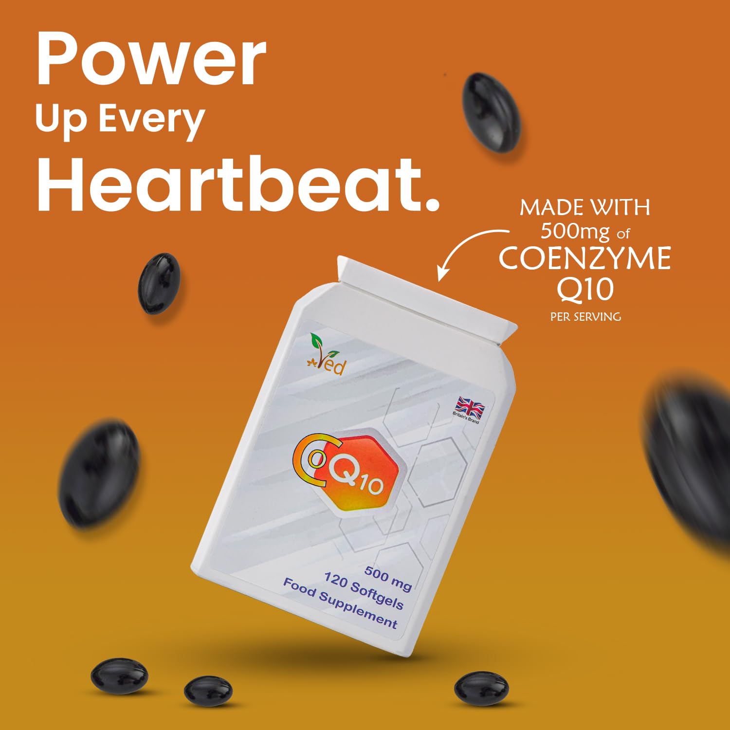 CoQ10 firmy Ved 500 mg | Ko Enzym Q10 | Najwyższa siła | Naturalnie fermentowany koenzym ubichinonu | Doskonała naturalna formuła | 500mg 120 Kaps.| Zapas na 4 miesiące