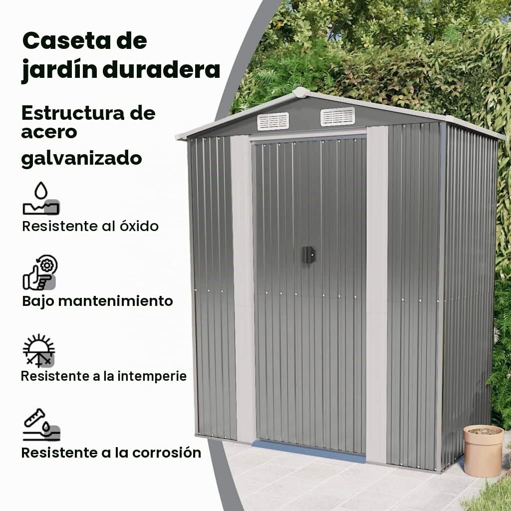 vidaXL Cobertizo de Jardín Exterior Aire Libre Patio Almacenamiento Organizador Casa Puerta Herramienta Caseta Acero Galvanizado Gris Claro