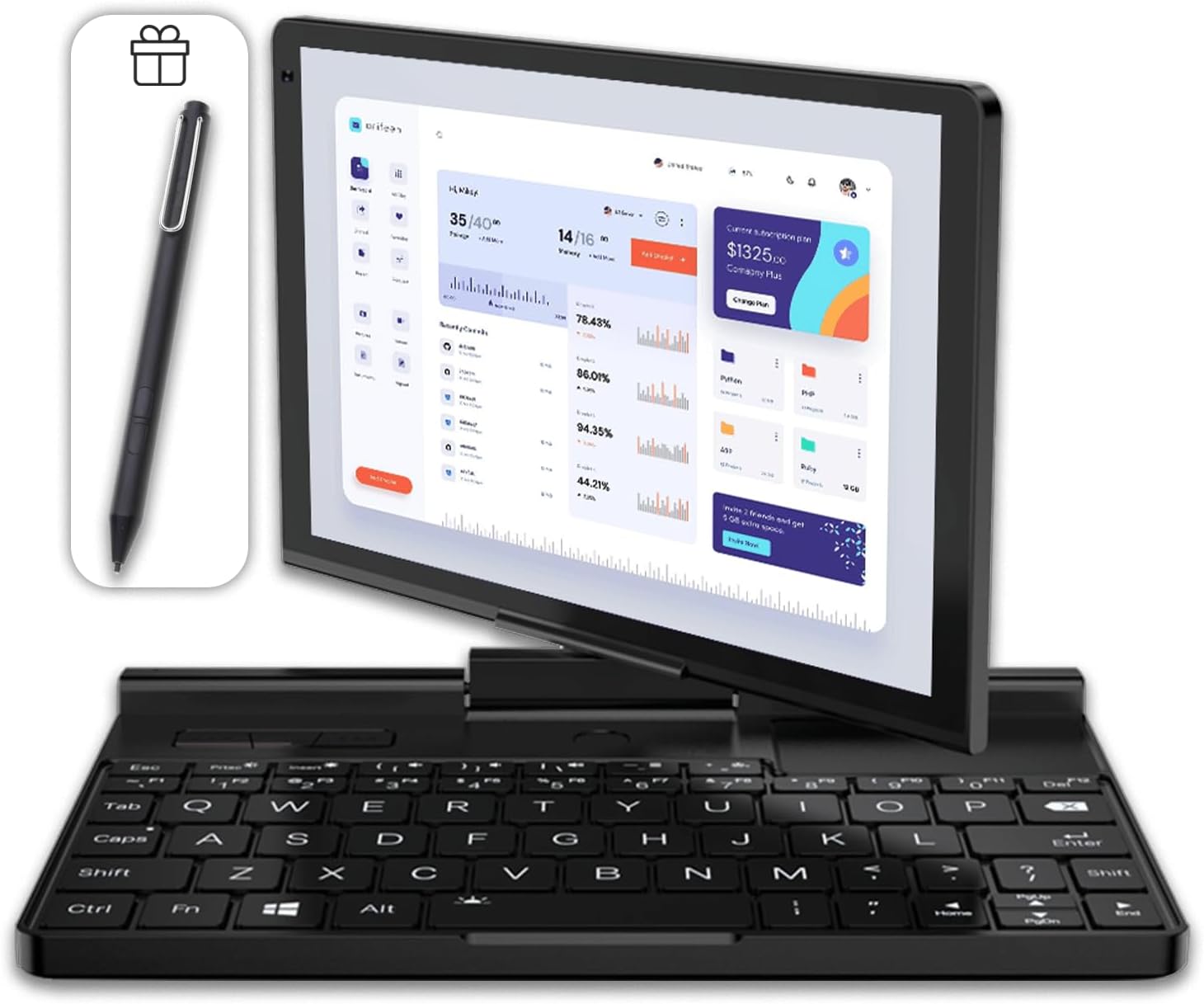 GPD Pocket 3 Mini Laptop with Included Stylus, Core i7-1195G7 CPU, 16GB LPDDR4x RAM, 1TB NVMe SSD, 1920x1200p Touch Screen; Windows 11, Wi-Fi 6E, Bluetooth 5.3, RS232 Port
