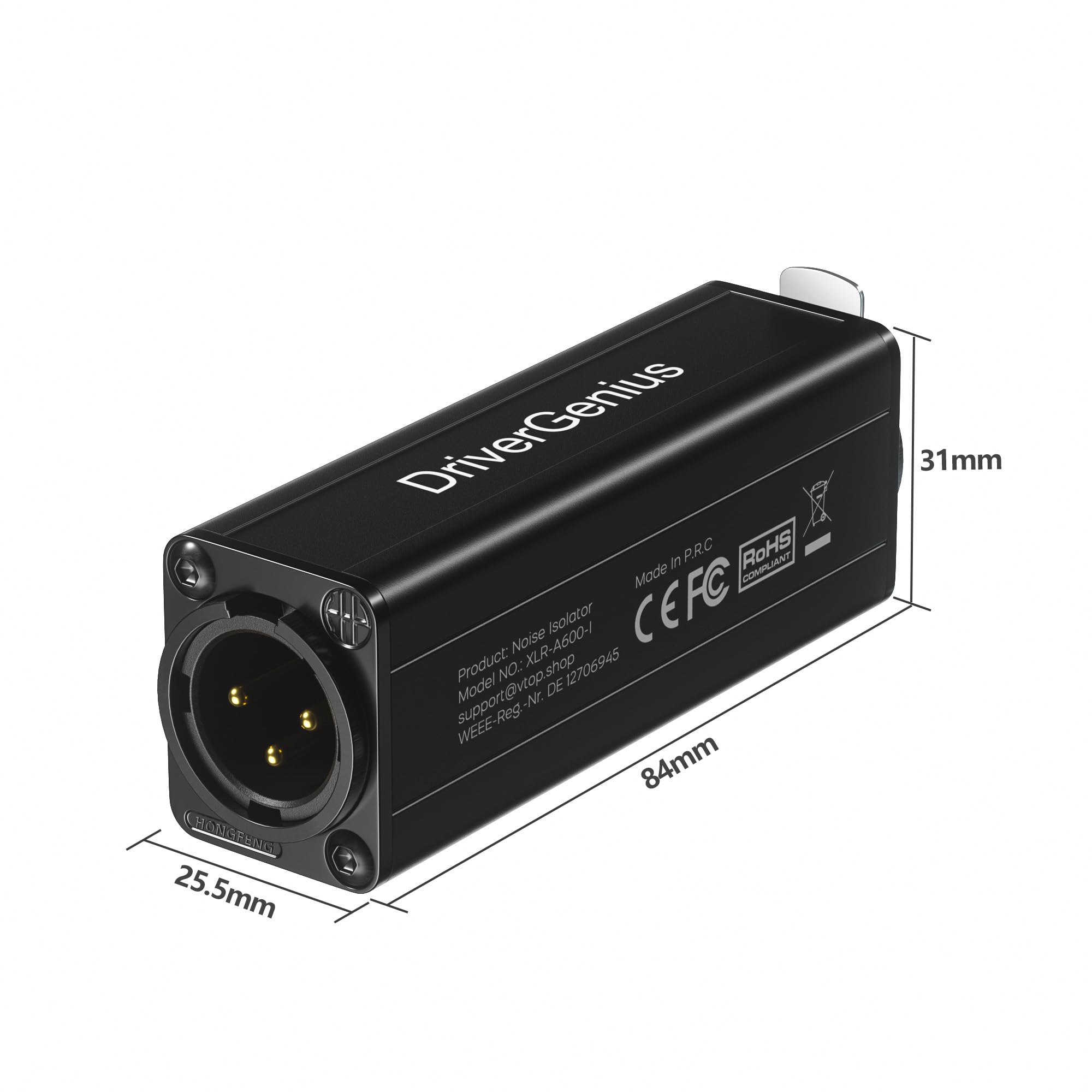 DriverGenius X-Shield | Isolatore di Rumore Ad Anello di Terra XLR a Canale Singolo - Eliminatore di Ronzio per Interfacce Audio, Console di Missaggio (Passivo, M/F)