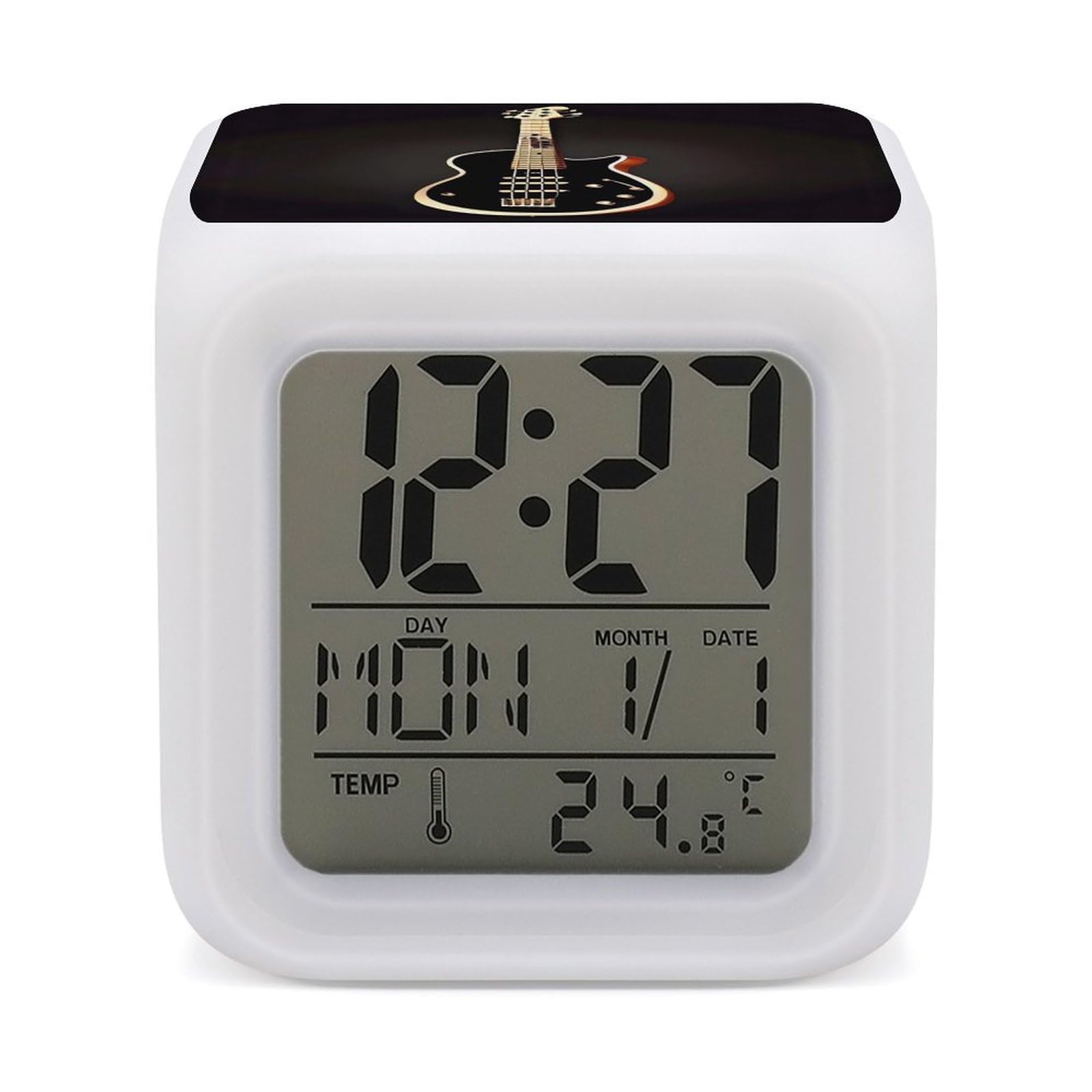 VstaDank Black Guitar Digital Alarm Clock LED Display Screen Color Change Alarms Clock Smart Alarm Clock Wake Up Digital Clocks with 7 Color Nightlight for Bedroom