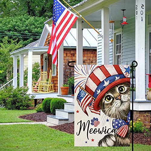 Crowned Beauty 4Th Of July Patrioctic Cat Garden Flag 12X18 Inch Double Sided For Outside Memorial Day Welcome Blue Red Independence Day Yard Flag #TOP1