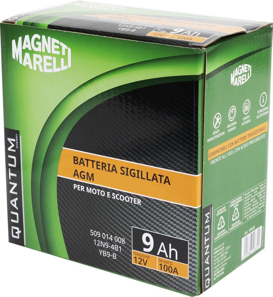 Quantum Energy Magneti marelli batteria moto e scooter 9AH 12V 100A tecnologia AGM sigillata polo positivo sinistro