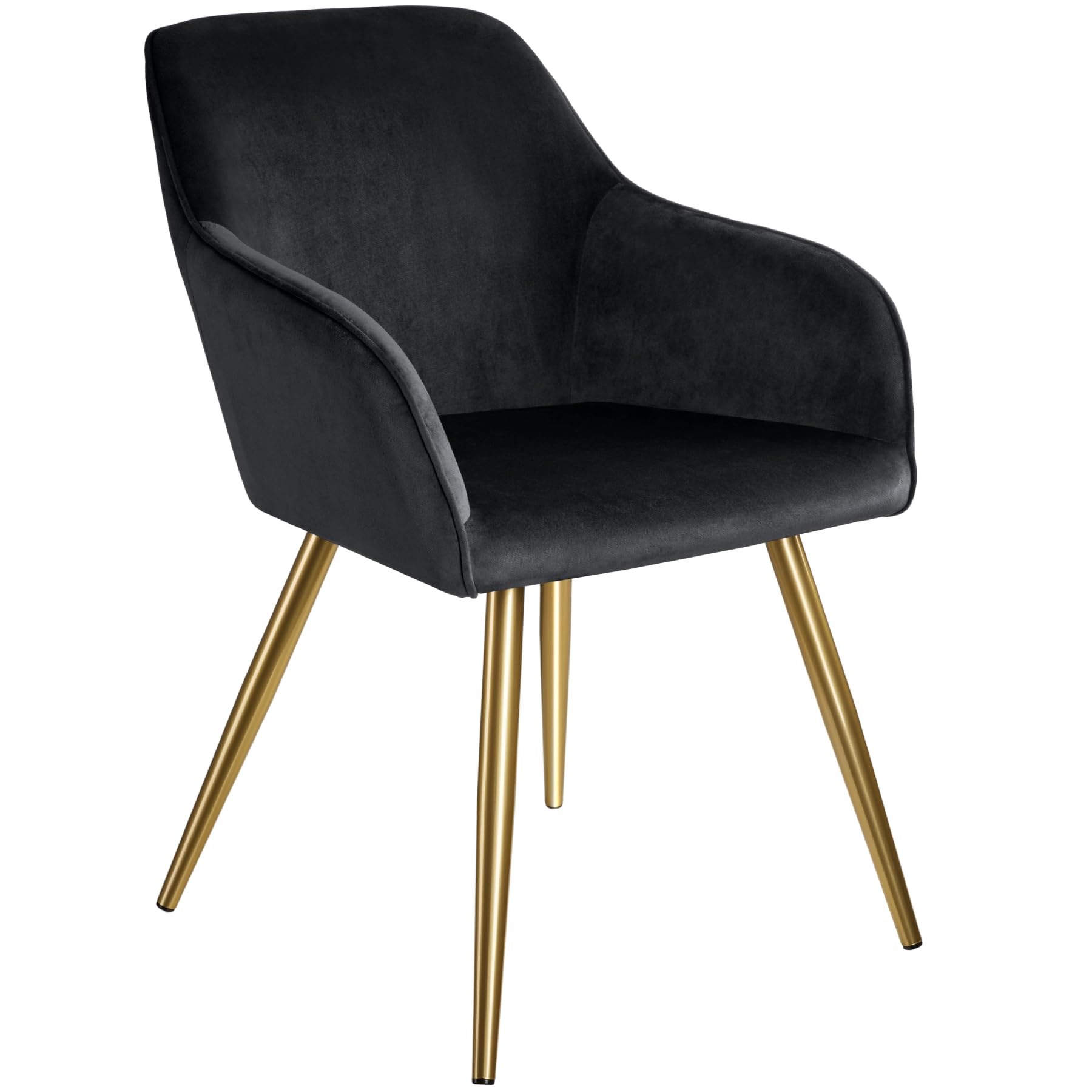tectake® Dining Chair in Velvet Look with Gold Steel Legs, Stable & Thickly Padded Armchair, Ergonomic Design & Easy Assembly - Ideal as Dining, Living Room, Bedroom & Office Chair - Black/Gold — image 1